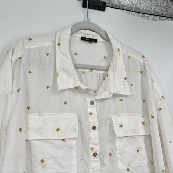 Tommy Hilfiger Gold Star Embroidered Long Sleeve Collared Sheer White Blouse - Picture 4 of 14
